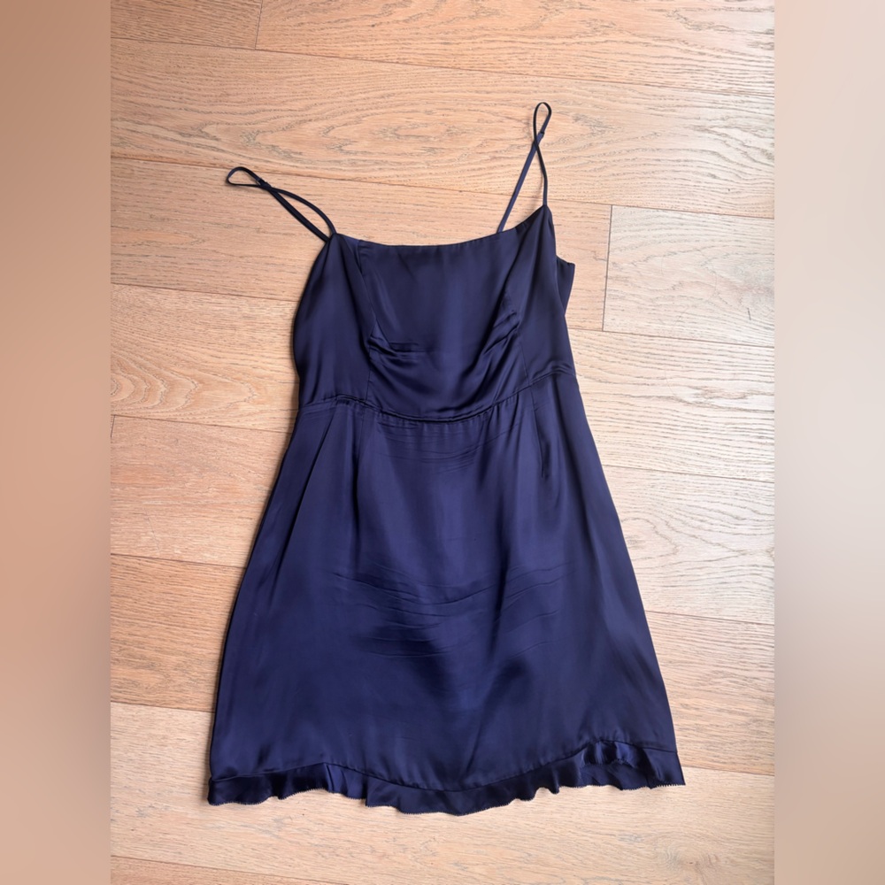 Elegant Navy Blue Satin Dress
